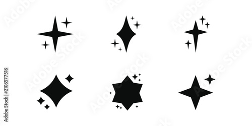 Minimal pointed starburst symbols isolated on background. Geometric sparkle star icons vector design elements.