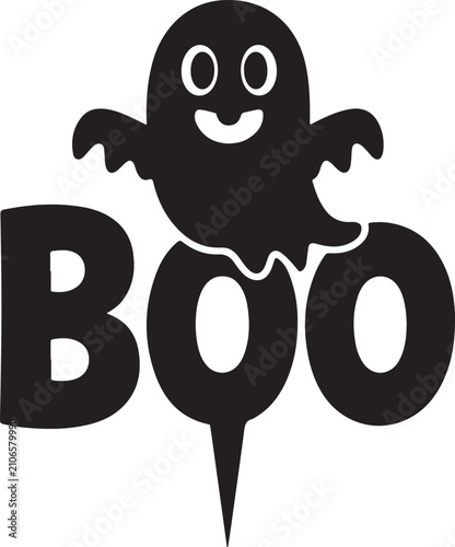 Foto Happy cartoon ghost with boo text party decoration