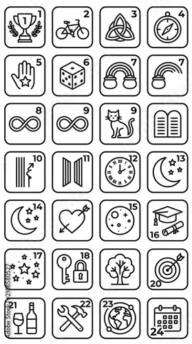 Set of 24 Vector Icons for Luck, Success, and Lifestyle Concepts