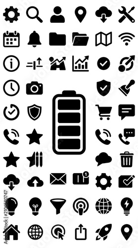 Set of Black UI Icons for Web and Mobile Apps - Vector Graphics