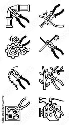 Pliers Icon Set: Diverse Applications and Tools