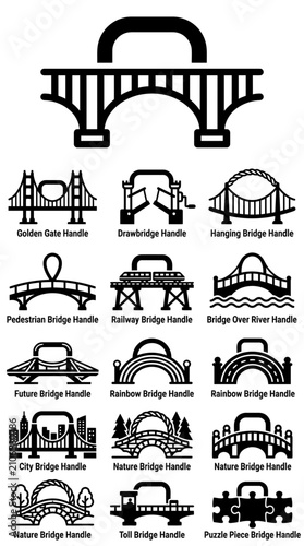 Set of Bridge Icons: Architecture, Infrastructure, Transportation Symbols
