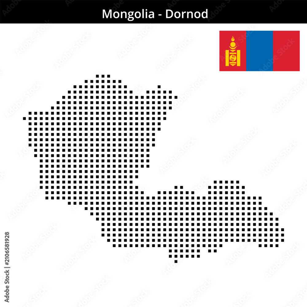 Obraz premium Map of Mongolia region Dornod in medium size square dots