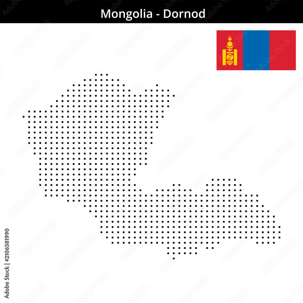 Fototapeta premium Map of Mongolia region Dornod in small size square dots