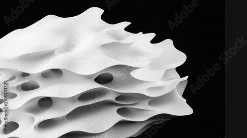 Abstract white sculpture with a textured surface and organic shapes.