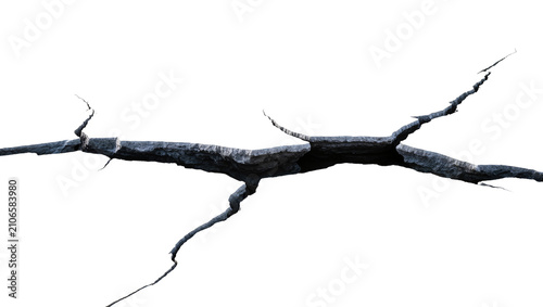 Принти на полотні Isolated dramatic deep crack in rough textured ground, depicting earth damage an