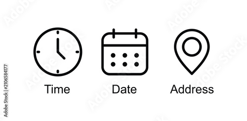 Принти на полотні Time, date and address icon set vector