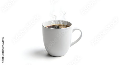 Steaming cup of hot black coffee. A white ceramic mug with fresh morning caffeine drink.