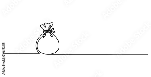 Tableau sur toile Continuous single line drawing of a tied money sack with treasure currency conti