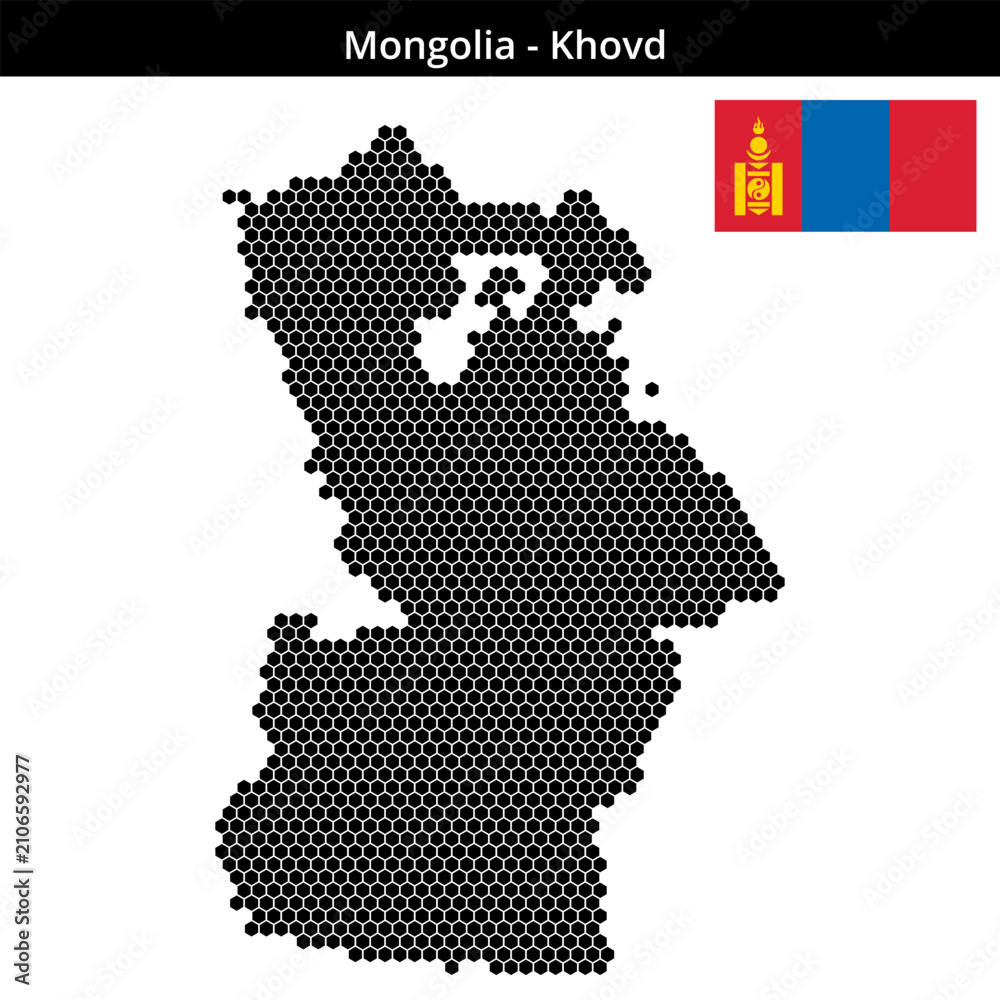Obraz premium Map of Mongolia region Khovd in small hexagonal dots