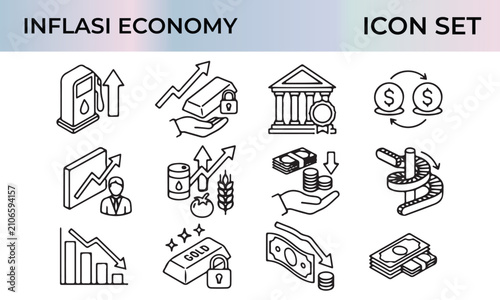 Inflation and economy line icon. Financial crisis and market growth vector set.