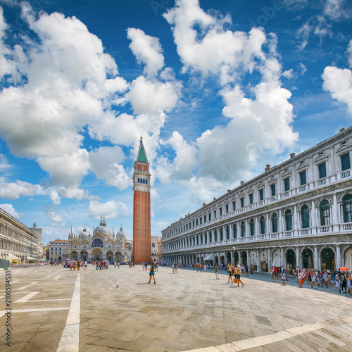 Remarkable  cityscape of Venice with San Marco square with Campanile and Saint Mark's Basilica.