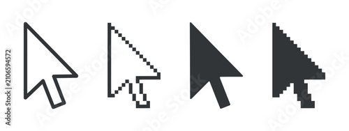 Foto Cursor icon variations in flat vector style showing different fill and pixelatio