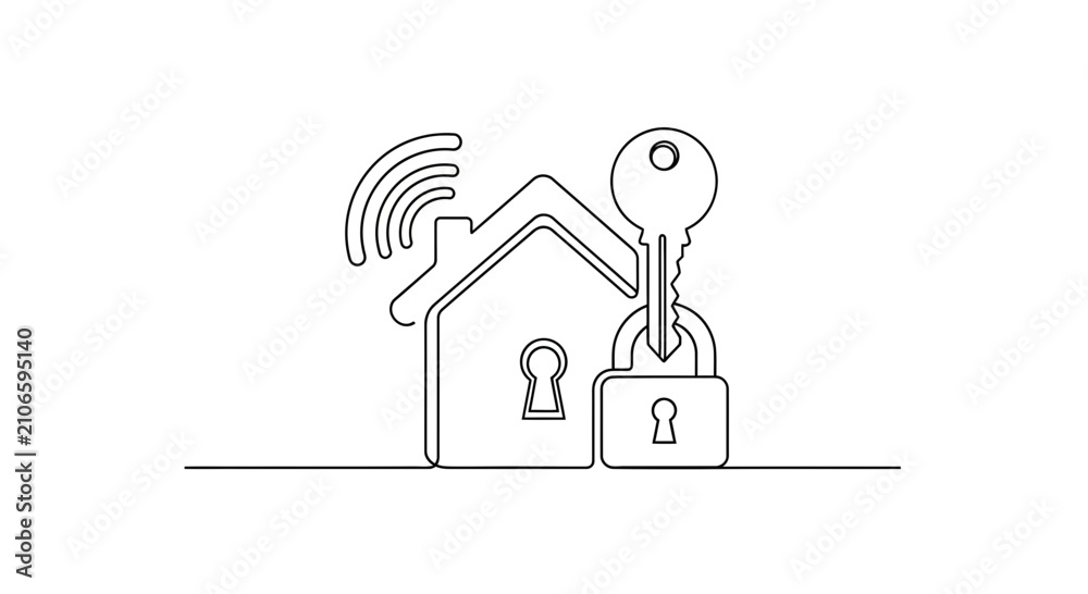 Fototapeta premium Smart home security concept with lock and key icon isolated on white background