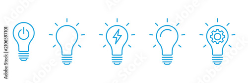 Photos Five Light Bulb Icons Representing Power Ideas Electricity Thought And Mechanism
