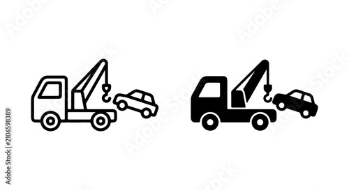 Schilderij op canvas Tow Truck Vector Icons, Vehicle Recovery Service, Car Transport and Assistance S