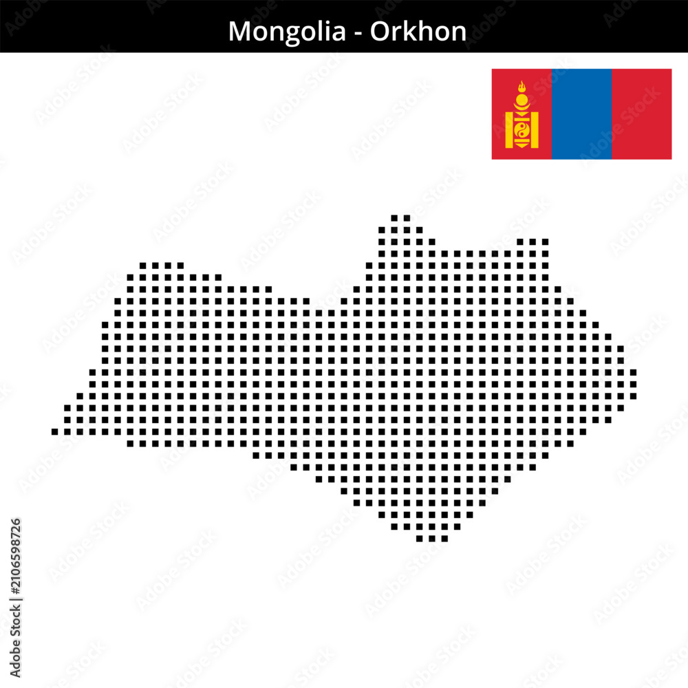 Fototapeta premium Map of Mongolia region Orkhon in medium size square dots