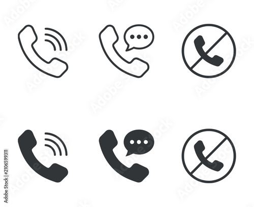 Billede på lærred Telephone handset icons outlined and filled styles with speech bubble and prohib