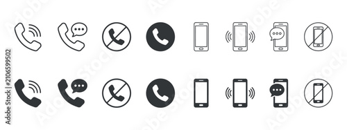 Tableau sur toile Collection Of Telephone Receiver And Smartphone Icons On A Transparent Setting h