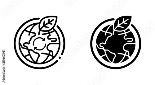 Tableau sur toile Eco friendly earth icons, sustainable planet globe with leaf, green environment