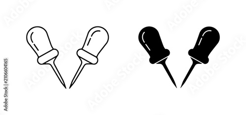 Foto Two Push Pins, Outline and Solid Icon Set, Office Supplies, Stationery, Bulletin