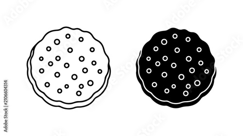 Foto Round Cracker Icons, Simple Biscuit Vector Graphics, Food Element Set, Black and