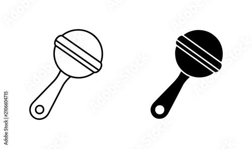 Bild auf Leinwand Baby Rattle Icon Set, Simple Line Art and Solid Black Vector Graphics for Infanc