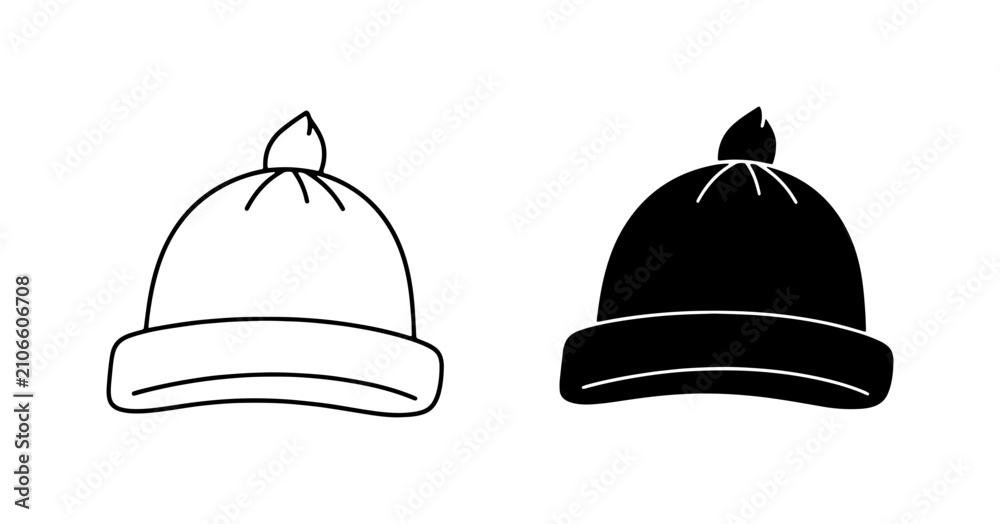 Fototapeta premium Winter Hat Icon Set, Beanie Silhouette, Warm Headwear Vector Graphics, Cold Weather Accessory