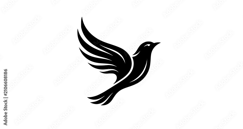 Obraz premium Modern Flying Bird Black Silhouette Vector for Creative Branding