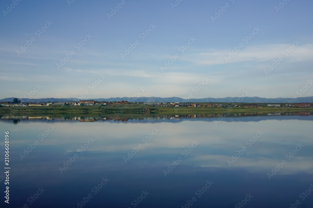 Fototapeta premium Panoramic view of Dus Khol salt lake in Tuva