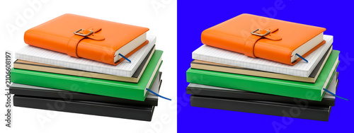 Obraz na płótnie A stack of colorful notebooks with an orange leather cover on isolated on a whit