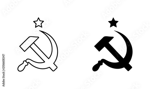 Schilderij op canvas Hammer and Sickle Vector Icons, Soviet Symbol, Communism Emblem, Outline and Sol