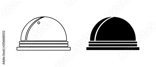 Foto Observatory Dome Icons, Astronomical Building Symbols, Science Research Structur