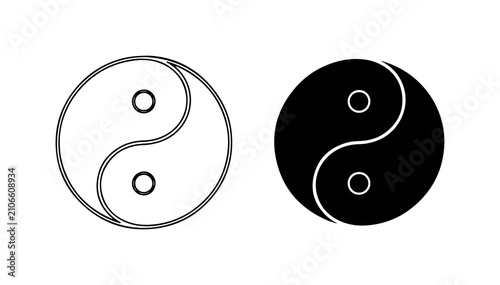 Yin Yang Symbol Vector Icons, Balance and Harmony Concepts, Black and White Spiritual Graphics