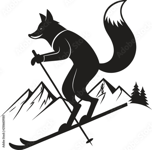Obraz na plátně skiing fox  animal vector icon  single isolated ob