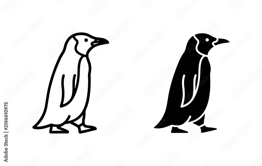 Obraz premium Penguin Icons, Vector Art, Simple Line Drawing and Silhouette, Antarctic Wildlife