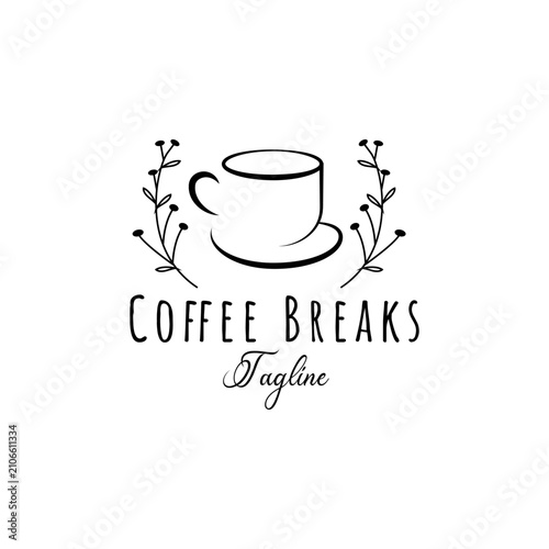 Coffee cup logo with leaf ornament, brings a warm and relaxed atmosphere.