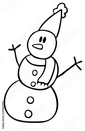 Fotografía Christmas outline of snowman wearing winter scarf and hat for kid colouring book