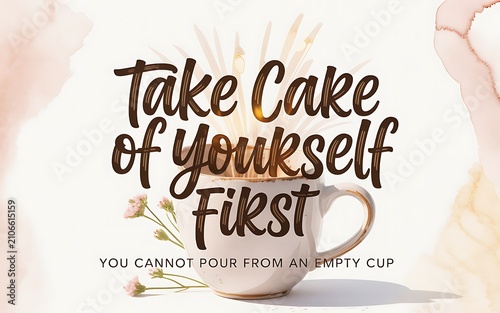 Warm Minimalist Self Care Quote Poster Watercolor Coffee Cup Design Illustration