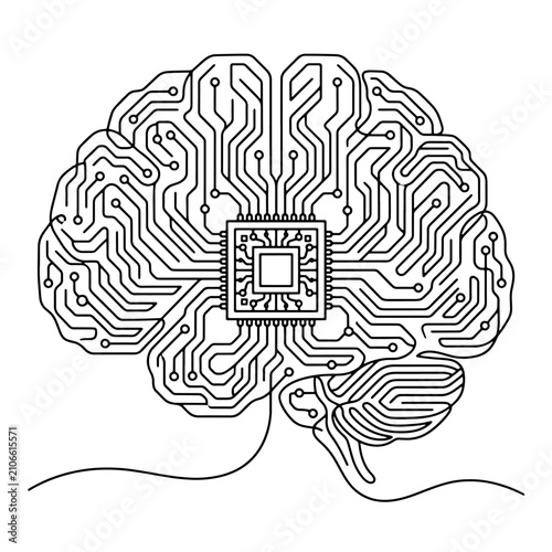 Digital brain concept with integrated circuit board lines