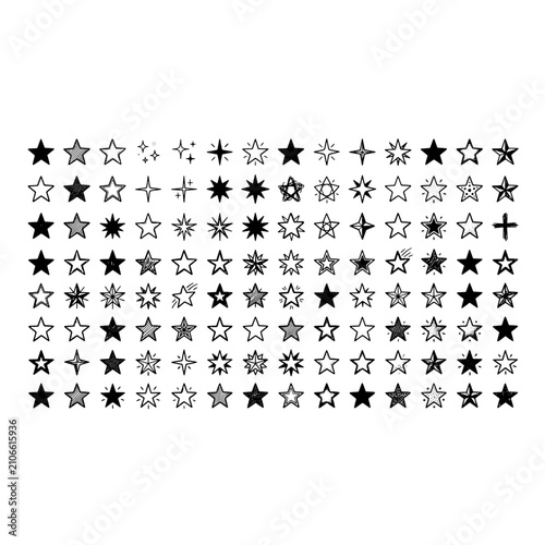 Collection of hand-drawn star icons on white background