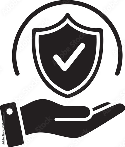 Human hand holding a security shield with a verified checkmark icon