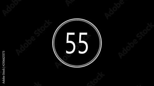 Modern White 60 Second Countdown Clock with Transparent Alpha Overlay, Circular Digital Timer Motion Graphics Background, UHD 4K