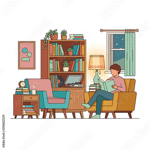 Canvas Print Person Reading a Book in a Cozy Living Room Setting.