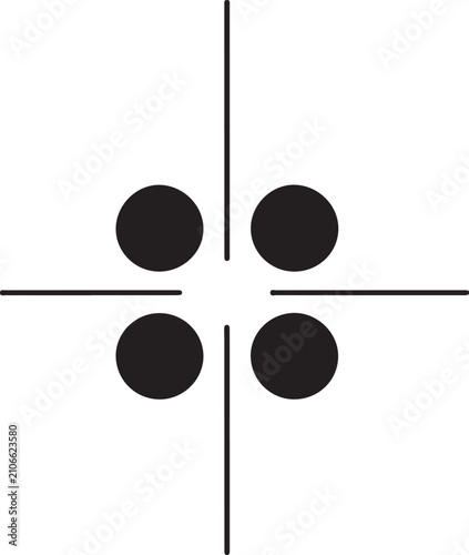 Abstract geometric design with four black circles and intersecting lines.