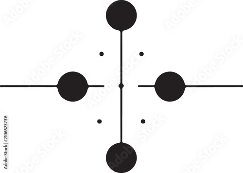 Abstract geometric design featuring a central cross with connected spheres.