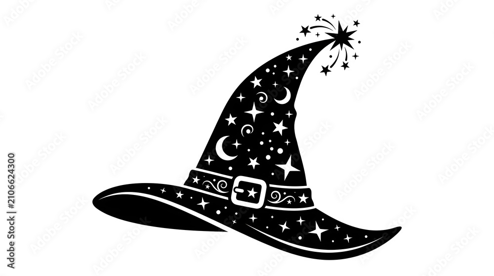 Obraz premium Black wizard hat with stars and moon pattern