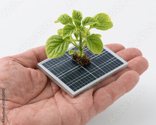 Hand Holding Solar Panel with Growing Plant