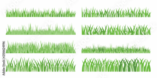 Quadro su tela Green Grass Tufts Collection Vector Illustration On White Background