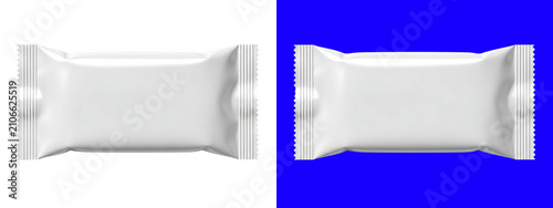 Quadro su tela Blank white rectangular food packaging wrapper with crimped sealed edges, isolat
